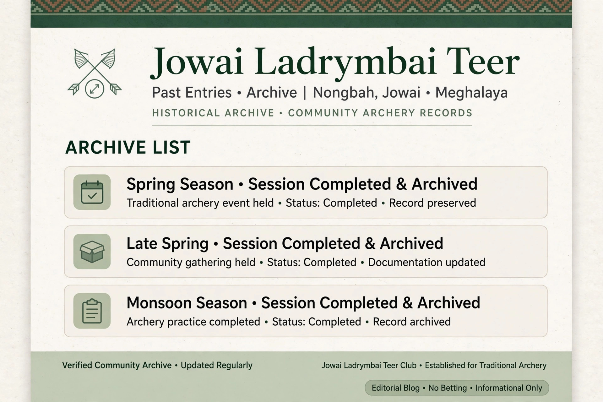 Jowai Ladrymbai teer previous results archive list