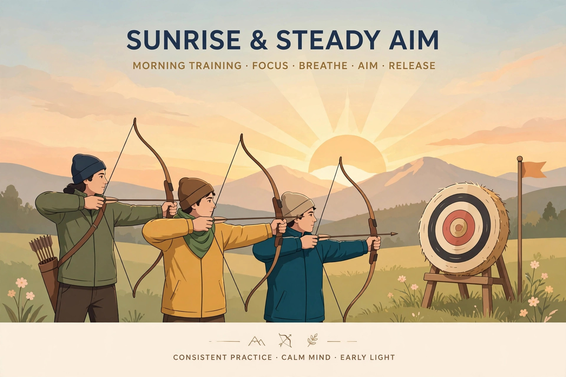 Morning teer session with early archery rounds at the Polo Ground