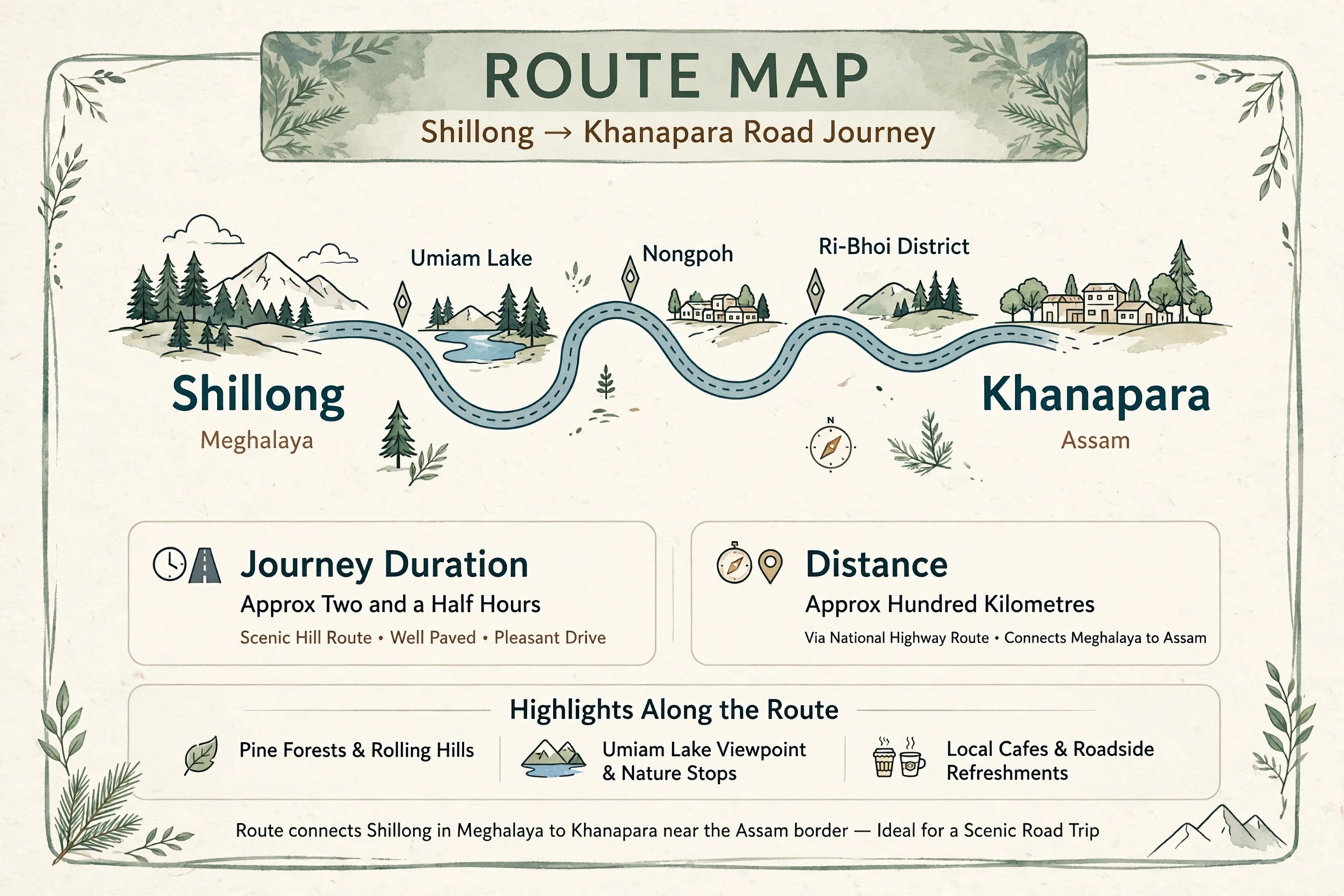 Travel route from Shillong to the Khanapara teer ground in Guwahati