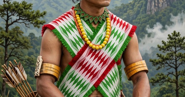 Khasi archer resting with traditional bamboo bow on the Sunday weekly off day