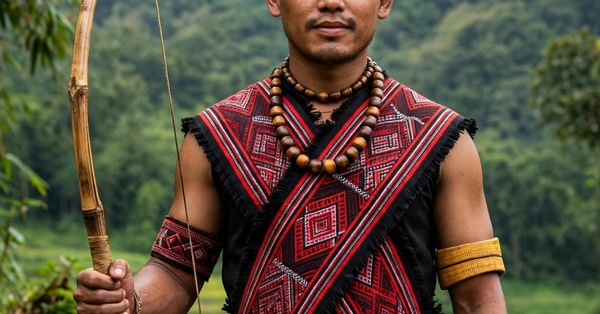 Khasi archer with traditional bamboo bow at the Shillong teer ground