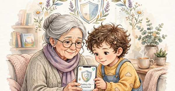 Elderly teer player learning to identify scam messages with help from a younger family member